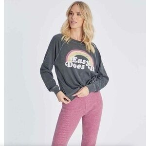 Wildfox "Easy Does It" Gray Rainbow Crewneck Sweater Cotton Blend Size Medium